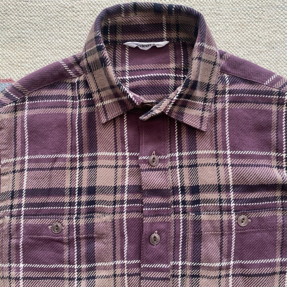 3sixteen Utility Flannel Burgundy Oak Plaid Shirt Small Cotton